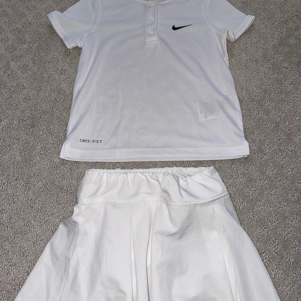 Nike Girls S Dri-Fit All White Tennis Outfit